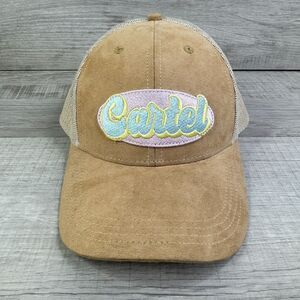 Vintage Cartel Trucker Hat Adults Tan Suede Mesh Snapback Adjustable Cap